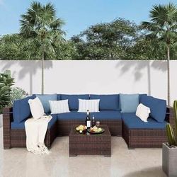 Newly Assembled Patio Furniture Set 7 Pieces Patio Conversation Set Outdoor Sectional Wicker Rattan