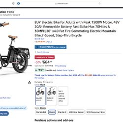 EUY Electric Bike 1500w  Motor 48v 20Ah Battery