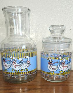 Vintage country goose pitcher and storage jar set