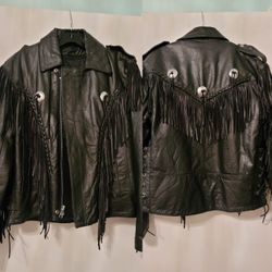 Hot Leathers Fringe Tassle Black Leather Biker Motorcycle Sturgis Jacket Coat 44