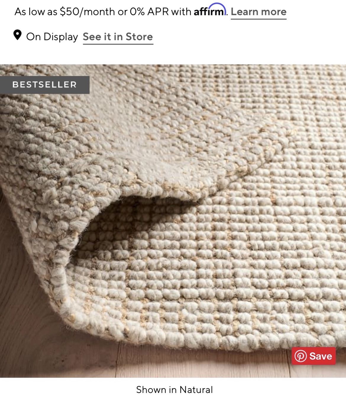 Pottery Barn, Brand New, 5’ X 8’ Chunky Wool/Jute Rug