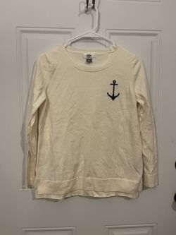 Women’s Petite Medium Anchor Old Navy 100% Cotton Cream Pullover Sweater EUC