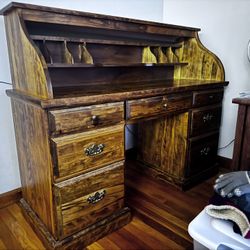 Antique Style Roll Top Desk And TV Entertainment Center
