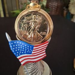 Silver Eagle 1 Oz Coin In A Pocket Watch Gold Plated