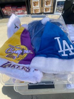 Los Angeles Dodgers and Lakers Santa Hats