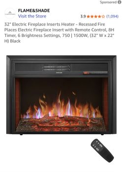 Flame And Shade 32" Electric Fireplace Inserts Heater - Recessed Fire Places Electric Fireplace Insert with Remote Control, 8H Timer, 6 Brightness Set