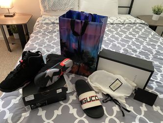 Jordan 6 size 4 and Gucci slides size 4. Box and receipt for Gucci. Original box for infrared 6’s