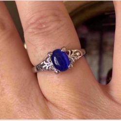 Silver Plated Cats Eye Gemstone Ring 7