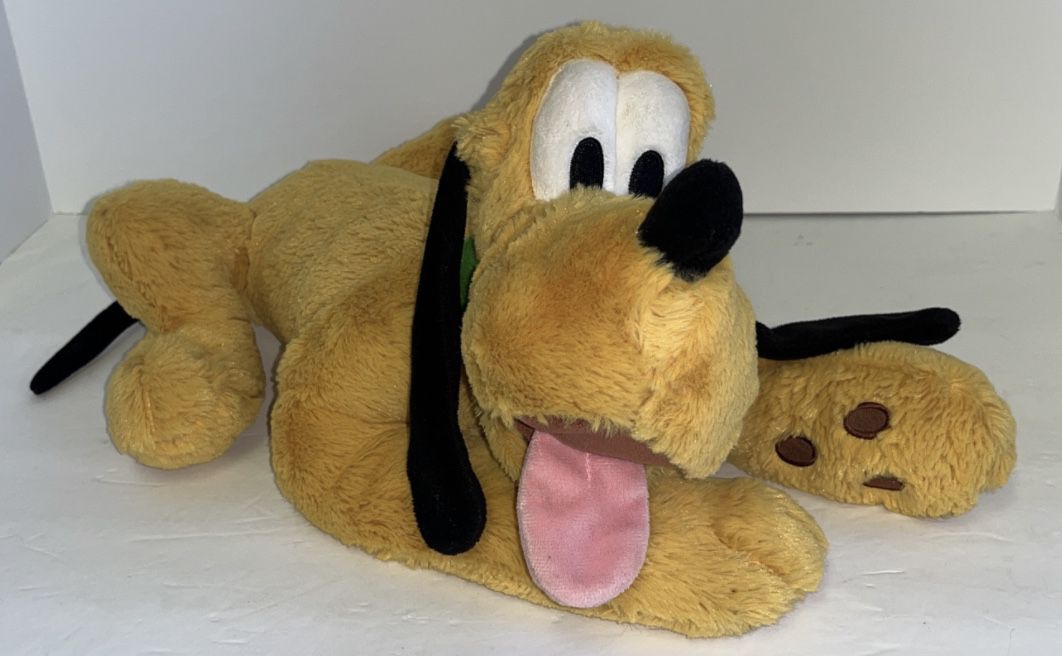 Vintage Genuine Disney Pluto Plush Dog Stuffed Animal 16" Green Collar