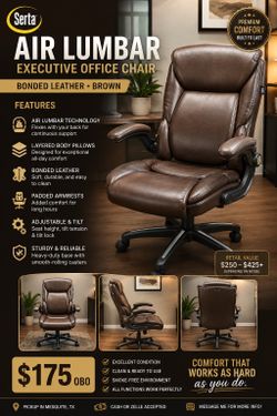 SERTA AIR Lumbar Bonded Leather Executive Office Chair – Brown / Silla de Oficina SERTA