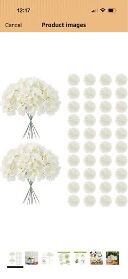 JPSOR 40pcs Artificial Hydrangea Silk Flower Heads with Stems, Fake Flowers for Mothers Day Wedding Centerpiece Home Garden Party Decoration (White)