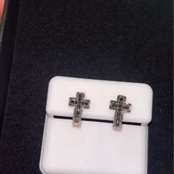 ✝️ Black Rhodium Cross Earrings Iced (925 Silver)