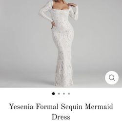 White Long Sleeve Mermaid Dress Sequin 