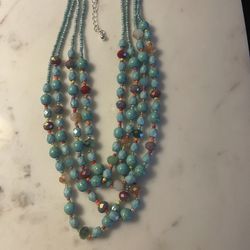 Turquoise And Coral Four Strand Necklace