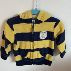 Carter’s Yellow & Blue Striped “Undefeated” Fleece Zipper Baby Boy Hoodie 9m