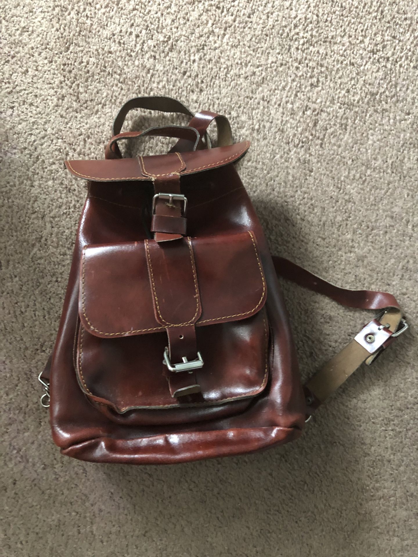 Genuine Burgundy Leather Backpack Purse