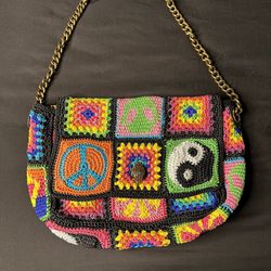 kurt Geiger Kensington Rainbow Patchwork Crochet Hobo Bag
