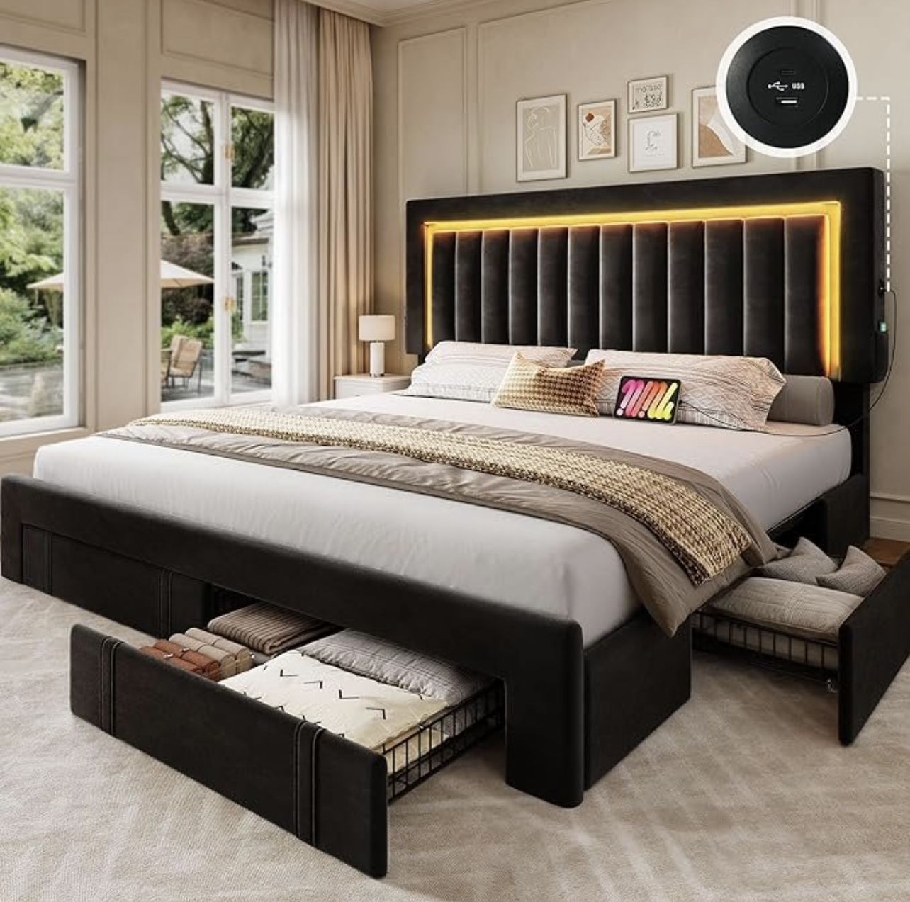 BED FRAME KING SIZE WITH STORAGE DRAWERS 