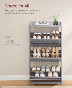 Shoe Cabinet with 3 Flip Drawers, Shoe Organizer, Adjustable and Removable Dividers, Holds 12-20 Pairs, Entryway, 9.4 x 23.6 x 47.7 Inches, Dove Gray 