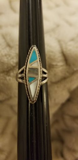 Navajo TURQUOISE ring buffalo and blue, gray TURQUOISE