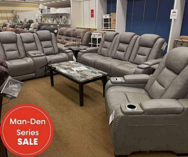 The Man-Den Gray Power Reclining Sofa And Loveseat With Recliner$10 Down Payment And Financing Available