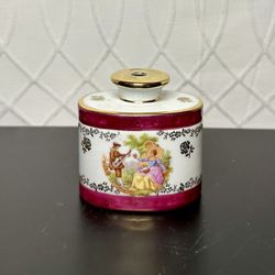 Vintage French Porcelain Perfume Bottle Porcelaine de France 8897 Rococo Lovers Scene Missing Atomizer