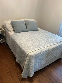 Full size metal bed frame, mattress, and box spring