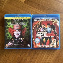 Lot of 2 Children’s & Kid’s Alice in Wonderland and Spy Kids 3D Blu-ray DVD Movies