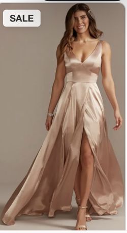 GALINA SIGNATURE Charmeuse Tank V-Neck Dress with Slit STYLE# GS290020