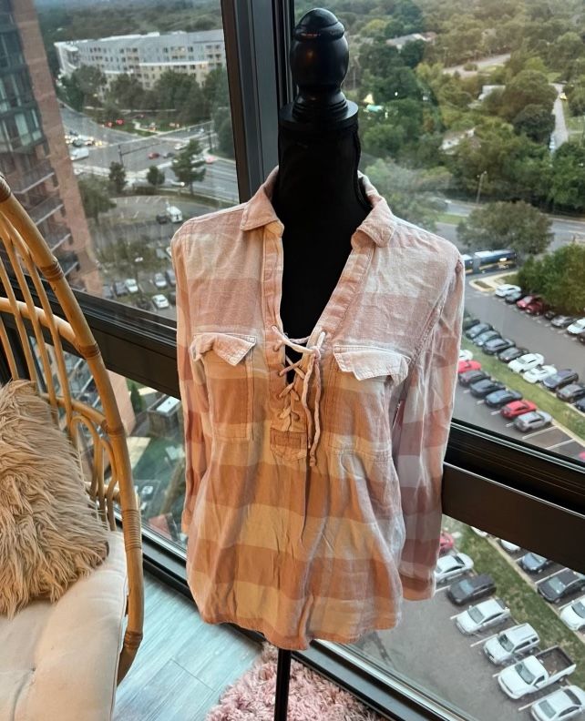Women plaid striped shirt by SO size medium
