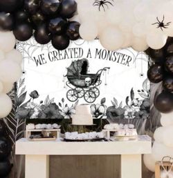 Halloween Baby Shower Backdrop Banner We Created A Monster Backdrop Gothic Skull Monster Halloween Baby Shower Party Decorations Photo Booth Props 6x3