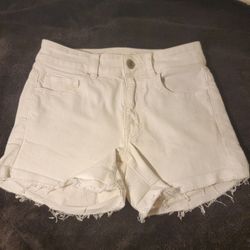 American Eagle Outfitters White Frayed Hem High Rise Denim Shorts Size 0