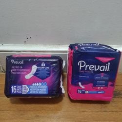 2 Packs Of Prevail Feminine Pads, 16 Count, Discreet Comfort, And Leakage Protection Sealed.