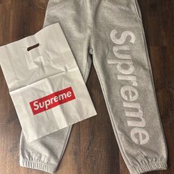 Grey Supreme sweatpants with white embroidery (Size Small)