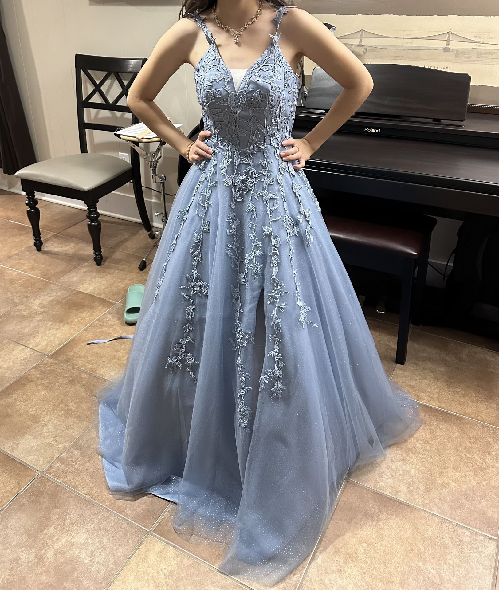 Formal dusty-blue dress