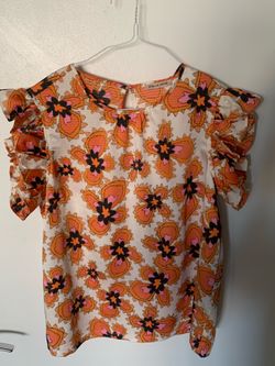 Stella Nova Floral Ruffle Sleeve Blouse - Orange & Pink Size 4 US/ 34 EU