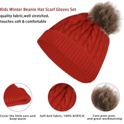 Kids Winter Beanie Hat Scarf Set Warm Knit Thick Fleece Lined Winter Cap Neck Warmer for Boys Girls