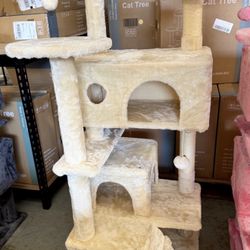 Large Cat Tree  Cream Condo Tower with Scratching Posts Size 54" Tall