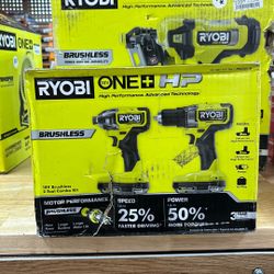 RYOBI ONE+ HP 18V Brushless Cordless 1/2 in. Drill/Driver and Impact Driver Kit w/(2) 2.0 Ah Batteries, Charger, and Bag