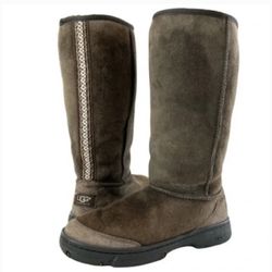 UGG Australia Dark Brown Sheepskin Ultimate Tall Revival Tasman Braid Boots