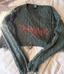 Hot Topic Social Collision Distressed Cable Knit Sweater - Large