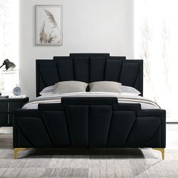 ART DECO BLACK/GOLD QUEEN SIZE BED FRAME