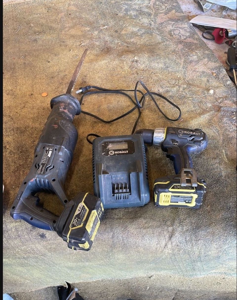 Drill, reciprocating saw,charger,and 2 batteries 