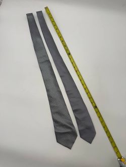 2 Men’s Silver Gray Geometric Checkered Neck Ties Formal Business Lot