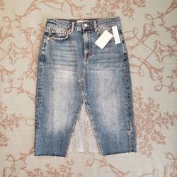 Free People We The Free Suzanne Midi Blue Denim Pencil Skirt Size 2