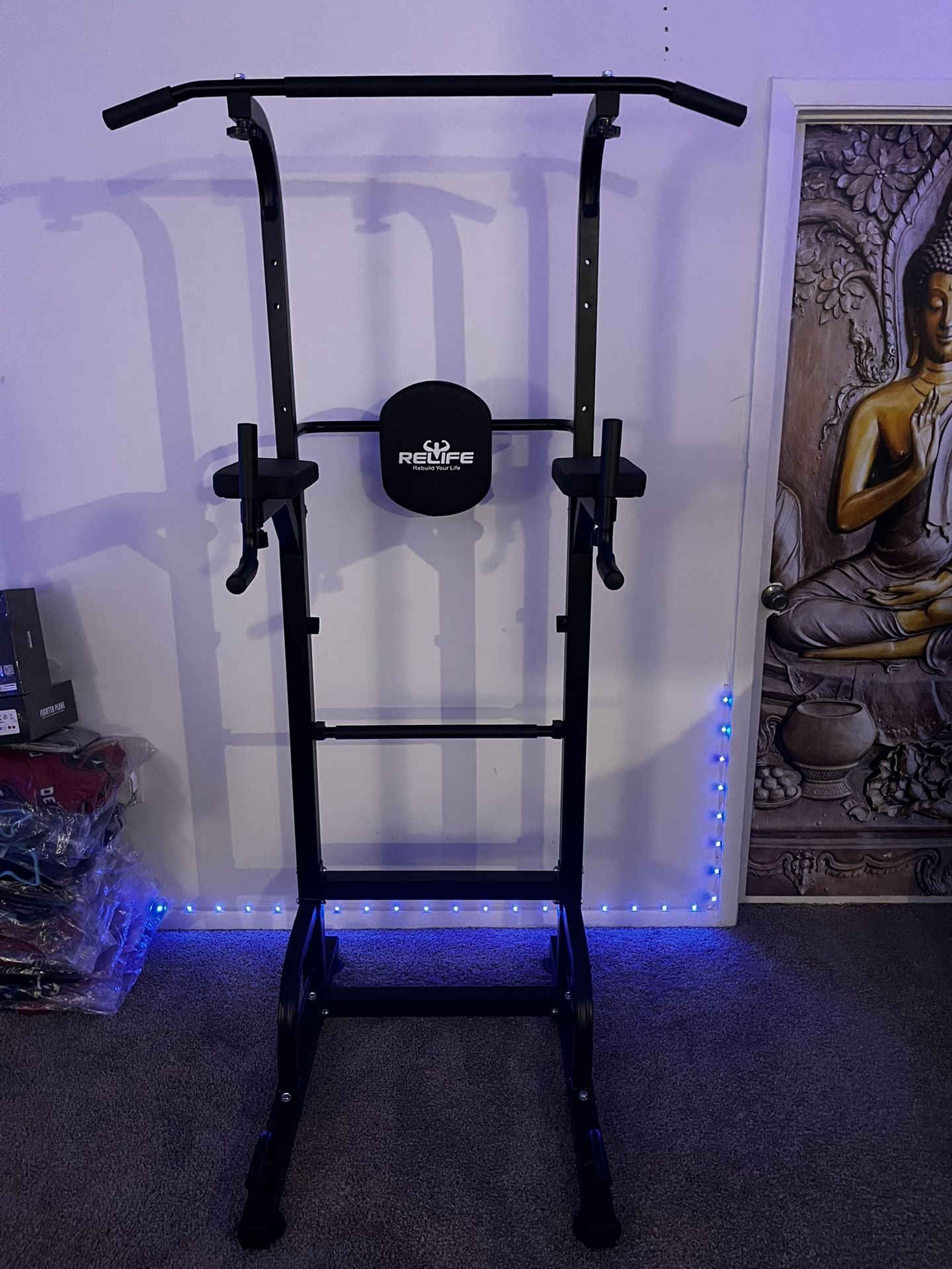 RELIFE REBUILD YOUR LIFE Power Tower Pull Up Bar Station Workout Dip Station for Home Gym Strength Training Fitness Equipment