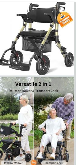 VOCIC 2-in-1 Rollator Walker and Transport Chair