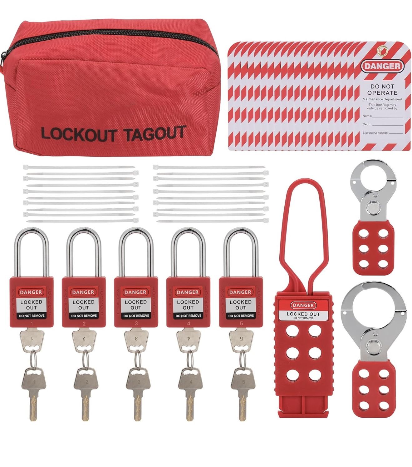 Lockout Tagout Kit Electrical Loto - 48 PCS OSHA Compliant Safety Kit with Padlocks, Hasps, Zip Ties, Tags & Storage Bag for Industrial/Electrical Equ