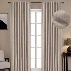 INOVADAY 100% Blackout Curtains 84 Inches Length 2 Panels Set, Back Tab/Rod Pocket Linen Black Out Curtains for Bedroom, Thermal Insulated Window Drap