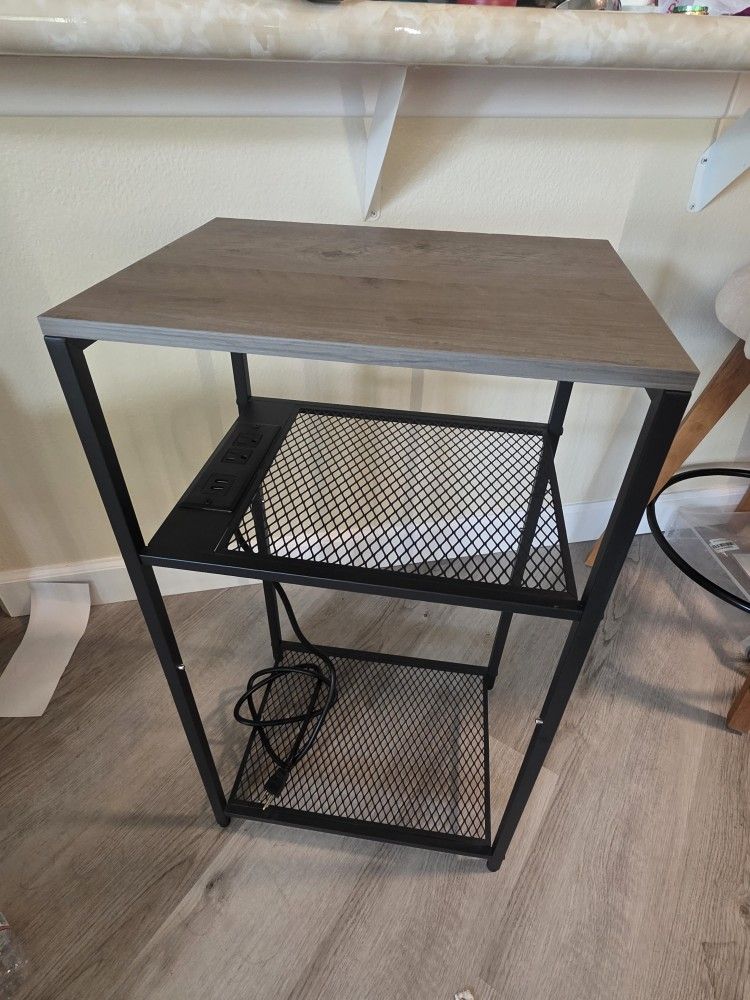 Tall Side Table with Charging Station, 3 Tier End Table, Telephone Table, Small Entryway Table, Night Stand for Small Spaces